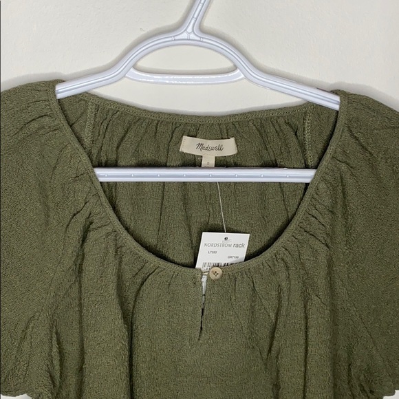Madewell tiered-sleeved top in moss green size S - Picture 4 of 9